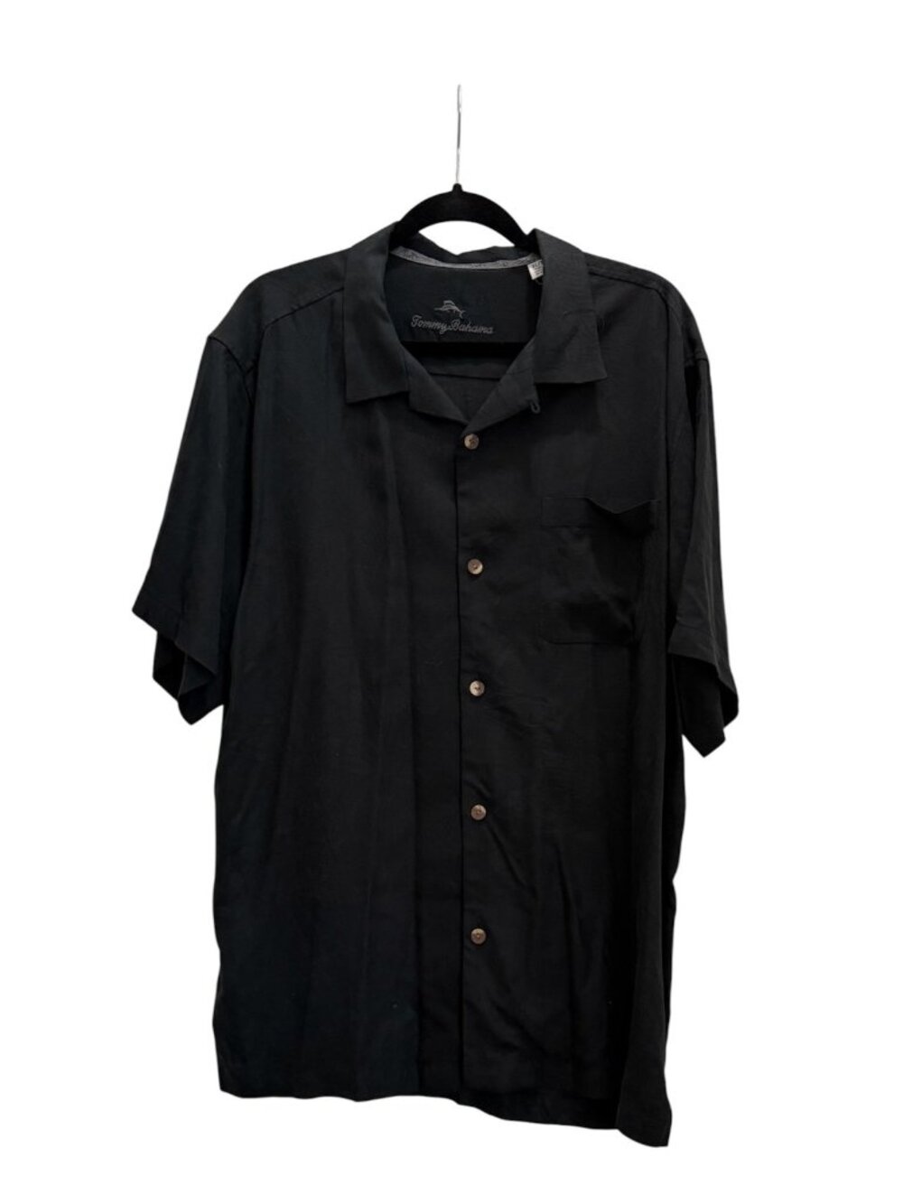 Tommy Bahama Mens Tropical Button Up Shirt XL Black 100% Silk Hawaiian Beach